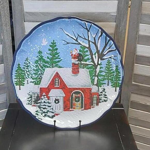 14" Festive Melamine Winter Scene Decorative Plate - Picture 1 of 4